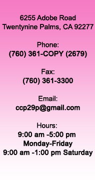 Contact and Location Copy Center Plus Inc. 29 Palms 